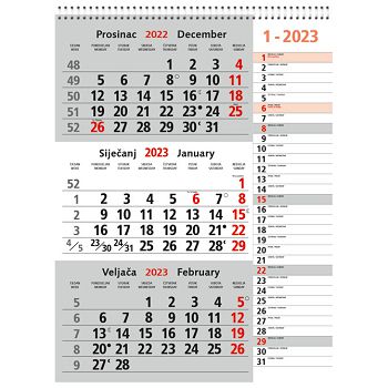 Kalendar zidni trodijelni 2023. memo sa spiralom