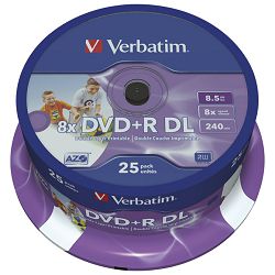 DVD+R DL 8,5/240 8x spindle printable pk25 Verbatim 43667