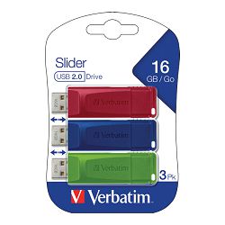 Memorija USB 3x16GB StorenGo Slider Verbatim 49326 crveni/plavi/zeleni