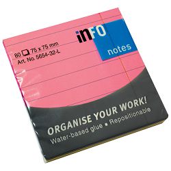 Blok samoljepljiv 75x75mm crte 80L Global Notes 5654-32-L neon-rozi 
