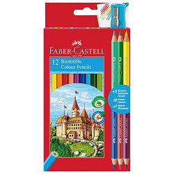 Boje drvene  12boja Faber Castell 110312 blister + 3 boje drvene obostrane i šiljilo GRATIS