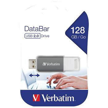 Memorija USB128GB 2.0 DataBar Verbatim 49456 siva blister