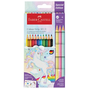 Boje drvene  10boja Grip 2001+3boje drvene Sparkle pastel Faber Castell 201542 blister