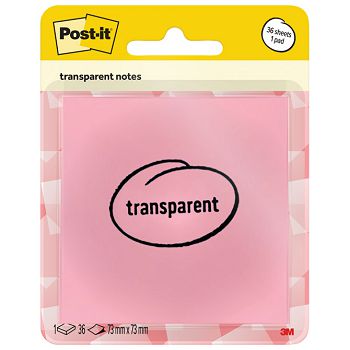 Blok samoljepljiv 73x73 mm 36L Post-it 3M. 600-1TRSPO prozirno rozi blister