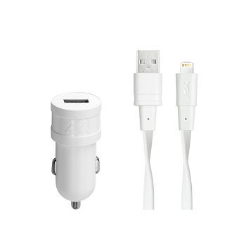 Auto punjač RivaPower VA4215 WD2 White 1A / 1xUSB + kabel MFi Lightning 1.2m