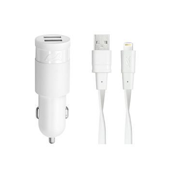 Auto punjač RivaPower VA4225 WD2 White 3,4A / 2xUSB + kabel MFi Lightning 1.2m