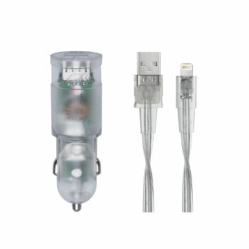 Auto punjač RivaPower VA4225 TD2 Transparent 3,4A / 2xUSB + kabel MFi Lightning 1.2m