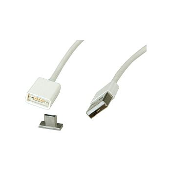 Roline USB2.0 magnetski kabel TIP A(M) na Micro B(M), bijeli, 1.0m