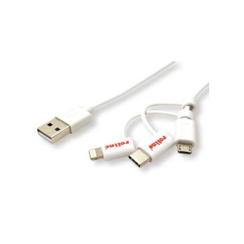 Roline USB2.0 kabel za punjenje i prijenos podataka, 8pin + MicroB + Type-C, bijeli, 1.0m