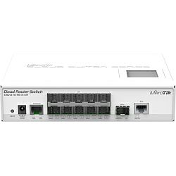 Mikrotik Cloud Router Switch 212-1G-10S-1S+IN, Atheros QC8519 400Mhz CPU, 64MB RAM, 1xGigabit LAN, 10xSFP cages, 1xSFP+ cage, RouterOS L5, LCD panel, desktop kučište, PSU