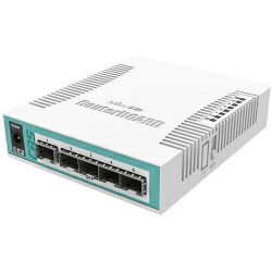 Mikrotik Cloud Router Switch 106-1C-5S, QCA8511 400MHz CPU, 128MB RAM, 1×Combo port (Gigabit Ethernet or SFP), 5×SFP cages, RouterOS L5, desktop kučište, PSU