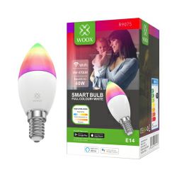 WOOX WiFi Smart LED RGB+CCT žarulja E14, 5W, 470lm, 2700K-6500K dimabilna, WooxHome app, glasovna kontrola - Alexa & Google Assistant (R9075)