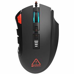 CANYON,Gaming Mouse with 12 programmable buttons, Sunplus 6662 optical sensor, 6 levels of DPI and up to 5000, 10 million times key life, 1.8m Braided cable, UPE feet and colorful RGB lights, Black, s