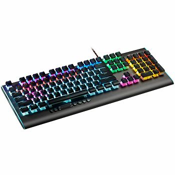 CANYON Wired multimedia gaming keyboard with lighting effect, 20pcs rainbow LED & 19pcs RGB light, Numbers 104keys, EN double injection layout, cable length 1.8M, 446*160*40mm, 0.98kg, color Dark grey