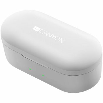Canyon TWS Bluetooth sport headset, with microphone, BT V5.0, RTL8763BFR, battery EarBud 43mAh*2+Charging Case 800mAh, cable length 0.18m, 78*38*32mm, 0.063kg, White