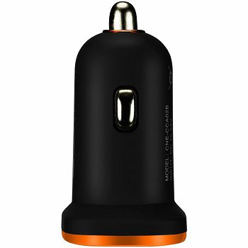 CANYON C-02 Universal 2xUSB car adapter, Input 12V-24V, Output 5V-2.1A, with Smart IC, black rubber coating with orange electroplated ring(without LED backlighting), 51.8*31.2*26.2mm, 0.016kg