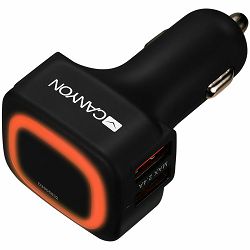 CANYON Universal  4xUSB car adapter, Input 12V-24V, Output 5V-4.8A, with Smart IC, black  rubber coating + orange LED
