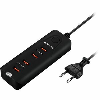 CANYON Universal 4xUSB AC charger (in wall) with over-voltage protection, Input 100V-240V, Output 5V-4.2A, with Smart IC, Black rubber coating+ orange plastic part of USB