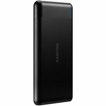 CANYON PB-107 Power bank 10000mAh Li-poly battery, Input Micro/PD 18W(Max), Output PD/QC3.0 18W(Max), quick charging cable 0.3m, 144*68*16mm, 0.25kg, Black