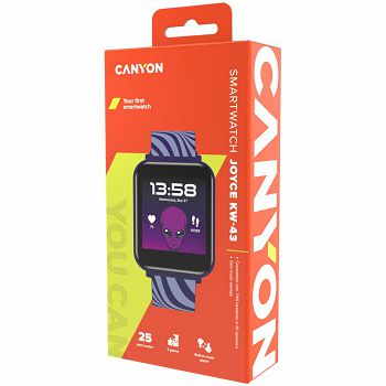 CANYON Joyce KW-43, Smart Watch, Realtek 8762DT/IPS 1.54" 240x240/ARM Cortex-M4F/eMMC 512MB, Speaker, Music player & BT/TWS Direct connection, IP-67 waterproof, Health monitoring, 3 Games, Changeable 