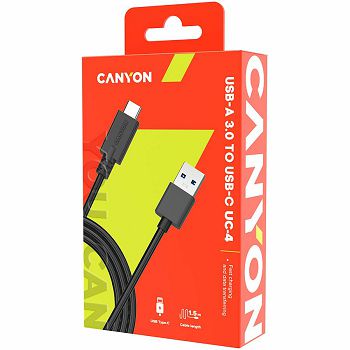 CANYON UC-4 Type C USB 3.0 standard cable, Power & Data output, 5V 1A 5W, OD 4.5mm, PVC Jacket, 1.5m, black, 0.039kg