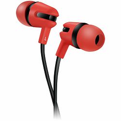 Stereo earphone with microphone, 1.2m flat cable, red