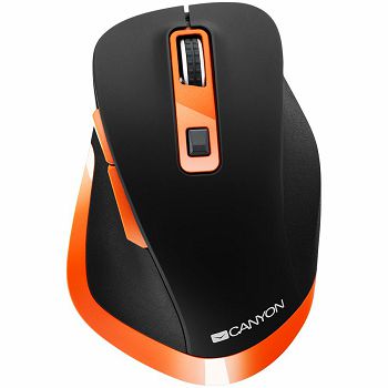 Canyon 2.4Ghz Wireless mouse, with 6 buttons,DPI 800/1200/1600/2000/2400,Battery:AAA*2 pcs , Black-Orange119.6*81.1*43.3mm86.8g