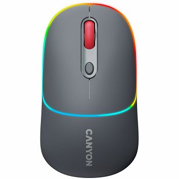 CANYON MW-22, 2 in 1 Wireless optical mouse with 6 buttons, DPI 800/1200/1600, 2 mode(BT/ 2.4GHz),  650mAh Li-poly battery,RGB backlight ,Dark grey, cable length 0.8m, 110*62*34.2mm, 0.085kg