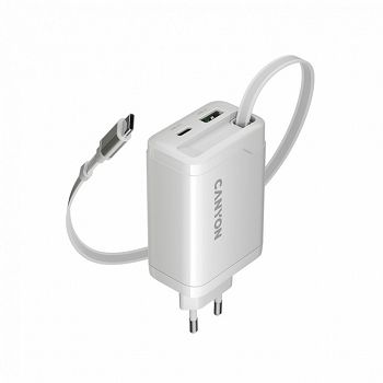 CANYON charger OnCharge 65RC Build-In Cable USB-C 65W 1xPD 1xQC EU White