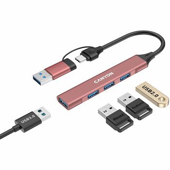 CANYON hub DS-02 4in1 USB-A/C Pink
