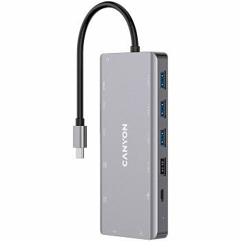 CANYON 13 in 1 USB C hub, with 2*HDMI, 3*USB3.0: support max. 5Gbps, 1*USB2.0: support max. 480Mbps, 1*PD: support max 100W PD, 1*VGA,1* Type C data, 1*Glgabit Ethernet, 1*3.5mm audio jack, cable 15cm