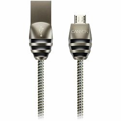 CANYON Micro USB 2.0 standard cable, Power & Data output, 5V 2A, OD 3.5mm, metallic Jacket, 1m, gun color, 0.04kg