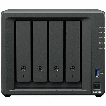 Synology DS423+, Tower, 4-Bays 3.5 SATA HDD/SSD, 2 x M.2 2280 NVMe SSD, CPU Intel Celeron J4125 4-core (4-thread) 2.0 GHz, max. boost up to 2.7 GHz, 2 GB DDR4 ECC SODIMM, 2 x 1GbE RJ-45, 2 X USB 3.2