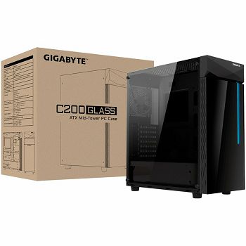 Chassis GIGABYTE C200 GLASS Midi Tower, ATX, 2xUSB3.0, RGB, Full-Size Black Tempered Glass Side Panel, Liquid Cooling Compatible, Dust Filter, 1x120mm Fan