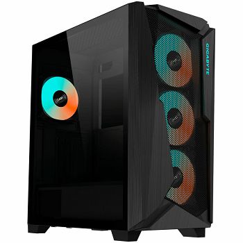 GIGABYTE C301 GLASS Midi Tower, E-ATX, USB 3.1 Gen2 Type-C x1, USB 3.0 x2, Audio In & Out, LED Switch, 4x 120mm ARGB fans, Tempered Glass, Black