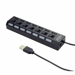 Gembird USB 2.0 powered 7-port hub with switches, black