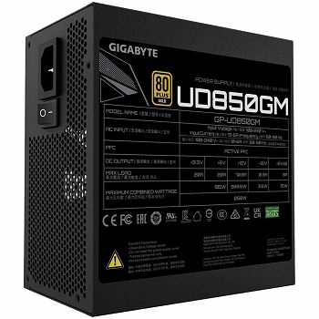 GIGABYTE UD850GM Ultra Durable Power Supply 850W, Modular, 80 PLUS Gold, Japanese capacitors, 120mm smart control fan, EU plug