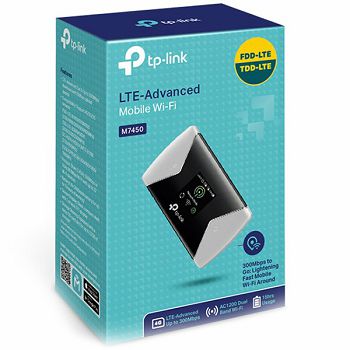 Mobile Router TP-Link 300Mbps 4G LTE-Advanced Mobile Wi-Fi, AC1200 selectable Dual Band Wi-Fi, internal 4G Modem, SIM card slot, micro SD card slot, 1.4 inch TFT color screen display, 3000mAH recharge