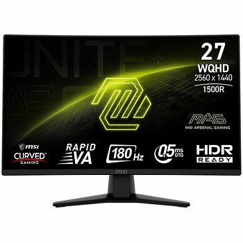 MSI MAG 274CQF Gaming Monitor, 27" 180Hz WQHD (2560x1440), Rapid VA, 16:9, 300NITS, CR 5000:1, 0.5ms (GtG, Min.), Adaptive-Sync, HDR Ready, 1x DP, 2x HDMI