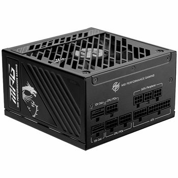 MSI MPG A1000GS PCIE5 Power Supply 1000W, 80 PLUS Gold, Dual PCIe 5.1 Cables, ATX 3.1, 135mm Fan, Fan Stop, OCP/OTP/OPP/SCP/OVP/UVP/SIP/NLO, Active PFC, Dimensions: 150mmx150mmx86mm, 10Y Warranty