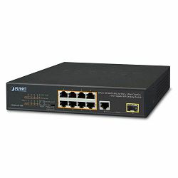 Planet 8-Port Fe 802.3at PoE 1-Port Gbe 1-Port 100 1000X SFP Desktop Switch (120 watts)