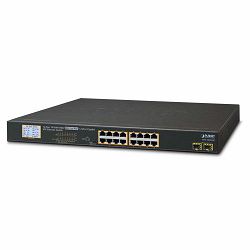 Planet 16-Port RJ45 Gigabit 802.3at PoE 2-Port Gigabit SFP Ethernet Switch with LCD PoE Monitor