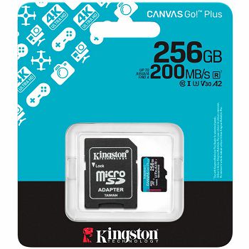 KINGSTON 256GB microSDXC Canvas Go Plus Gen4 200MB/s A2 U3 V30 Card + Adapter