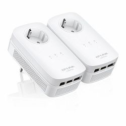 AV1200 3-Port Gigabit Passthrough Powerline Starter Kit, 1200Mbps Powerline Datarate, Line-Neutral/Line-Ground 2*2 MIMO, 3 Gigabit Ethernet ports, HomePlug AV2, Green Powerline,  Plug and Play, Twin P