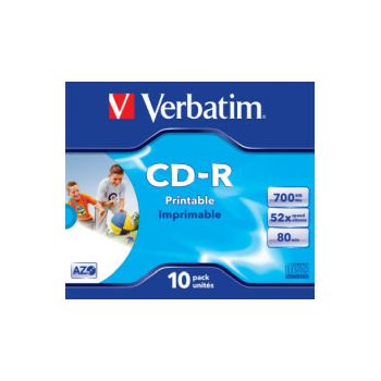 CD-R Verbatim 700MB 52× AZO+ Wide Inkjet Printable JC 1 kom.