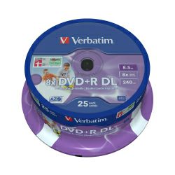 DVD+R DL Verbatim 8.5GB 8× Inkjet PRINTABLE 25 pack spindle (Double Layer)