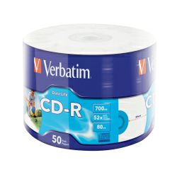 CD-R Verbatim 700MB 52× DataLife WIDE INKJET PRINTABLE 50 pack wrap