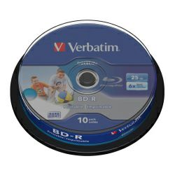 DVD Blu-Ray Verbatim BD-R SL 6× 25GB WIDE PRINTABLE No ID 10 pack spindle (Single Layer)