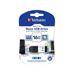 Verbatim USB2.0 Nano StorenGo 16GB + microUSB adapter, crni