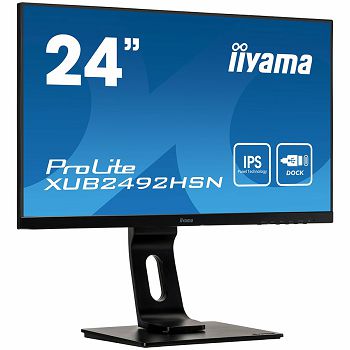 IIYAMA Monitor LED USB-C RJ45 XUB2492HSN-B1 23.8” IPS Ergo HAS Pivot, Speakers and headphones, 16:9, 250 cd/m², 1000:1, 4ms, HDMI, DP, 2xUSB 3.0, 1xUSB-C (65W), Black, 3y